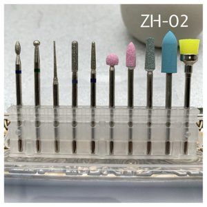 10 pcs SET ZH-02 Drill Bur Fine 3/32 Efile Flat Top Professional electric nail a